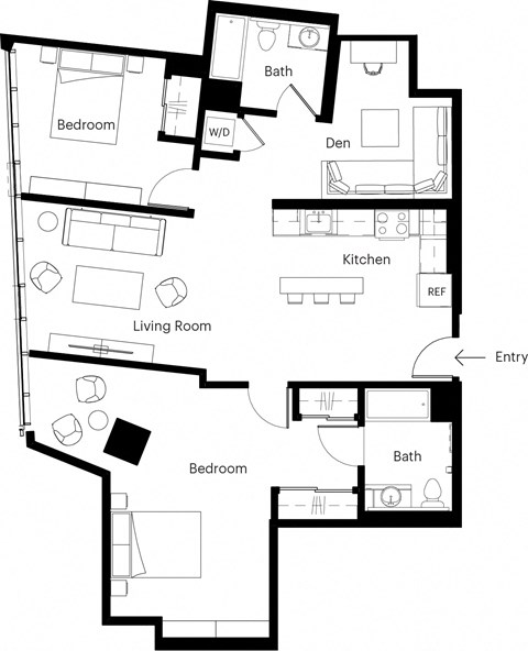 Floor plan for 2 beds, 2 baths, 1202 sqft